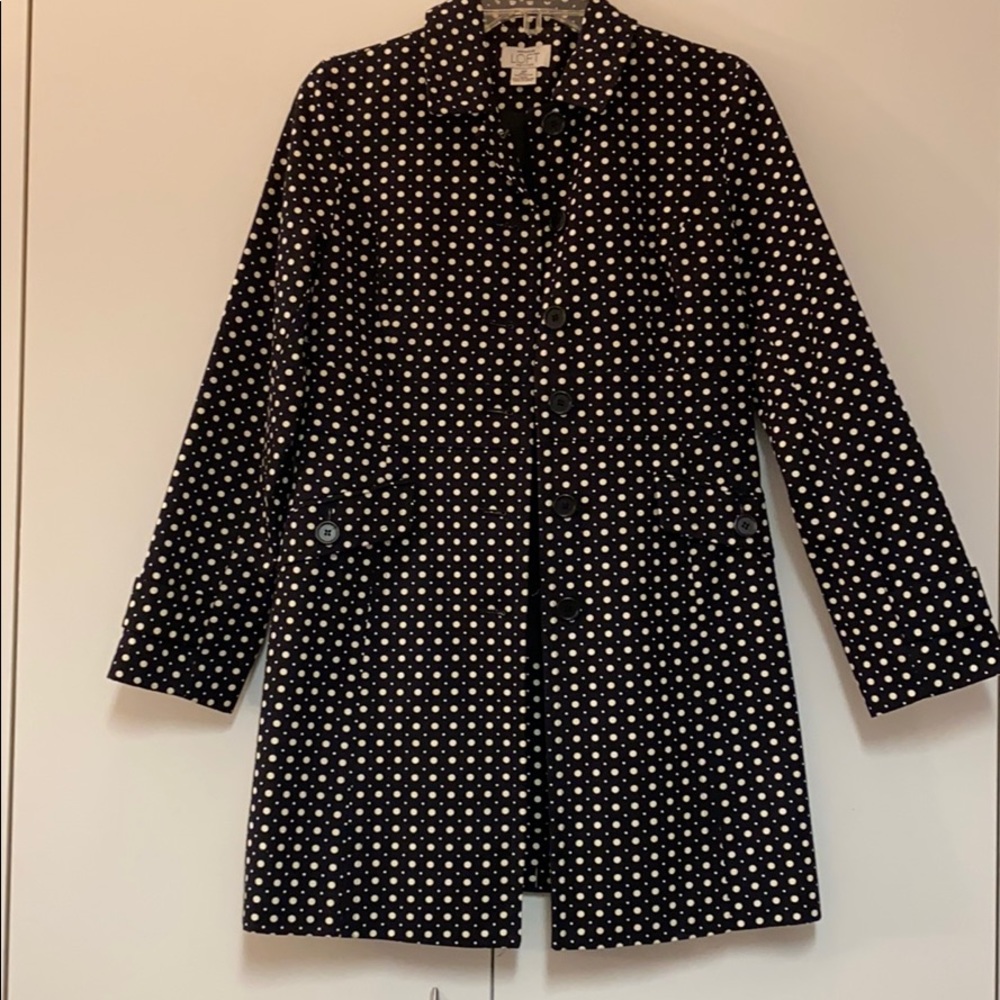 Ann Taylor Polka Dot Trench Coat Black & White